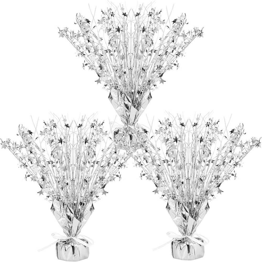 3 Metallic Foil Burst Centerpiece Stars Silver