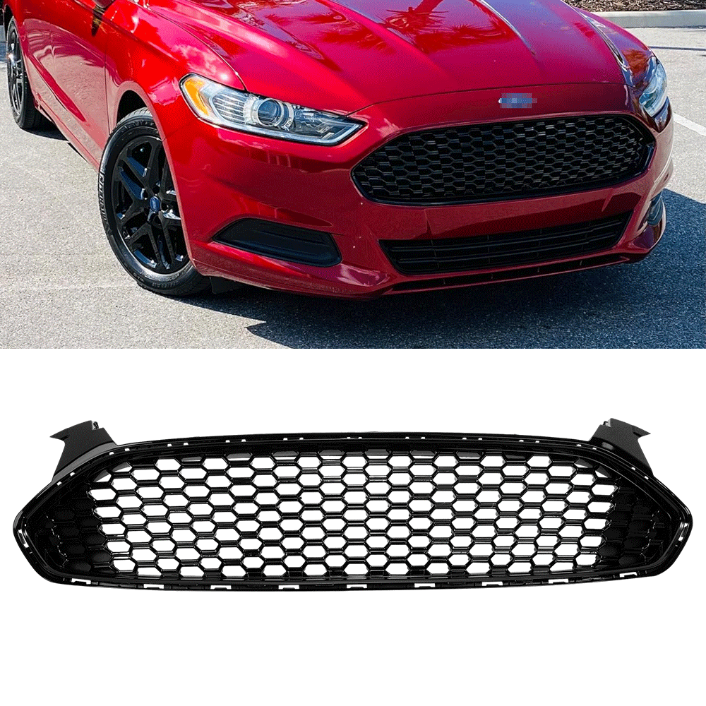 For 2013-2016 FORD FUSION Front Upper Grill Honeycomb Style Gloss Black Grille S