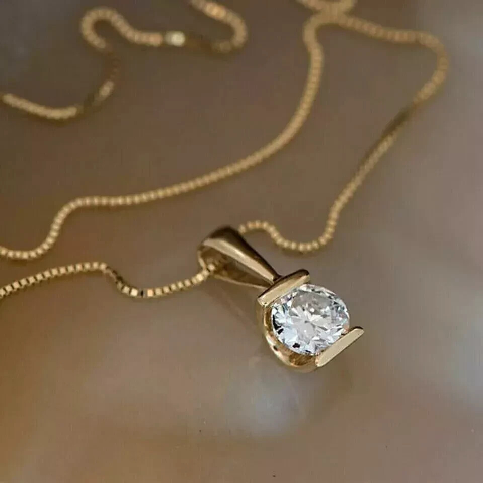 1.00 Ct Round Cut Moissanite Solitaire Women's Pendant 14K Yellow Gold Plated