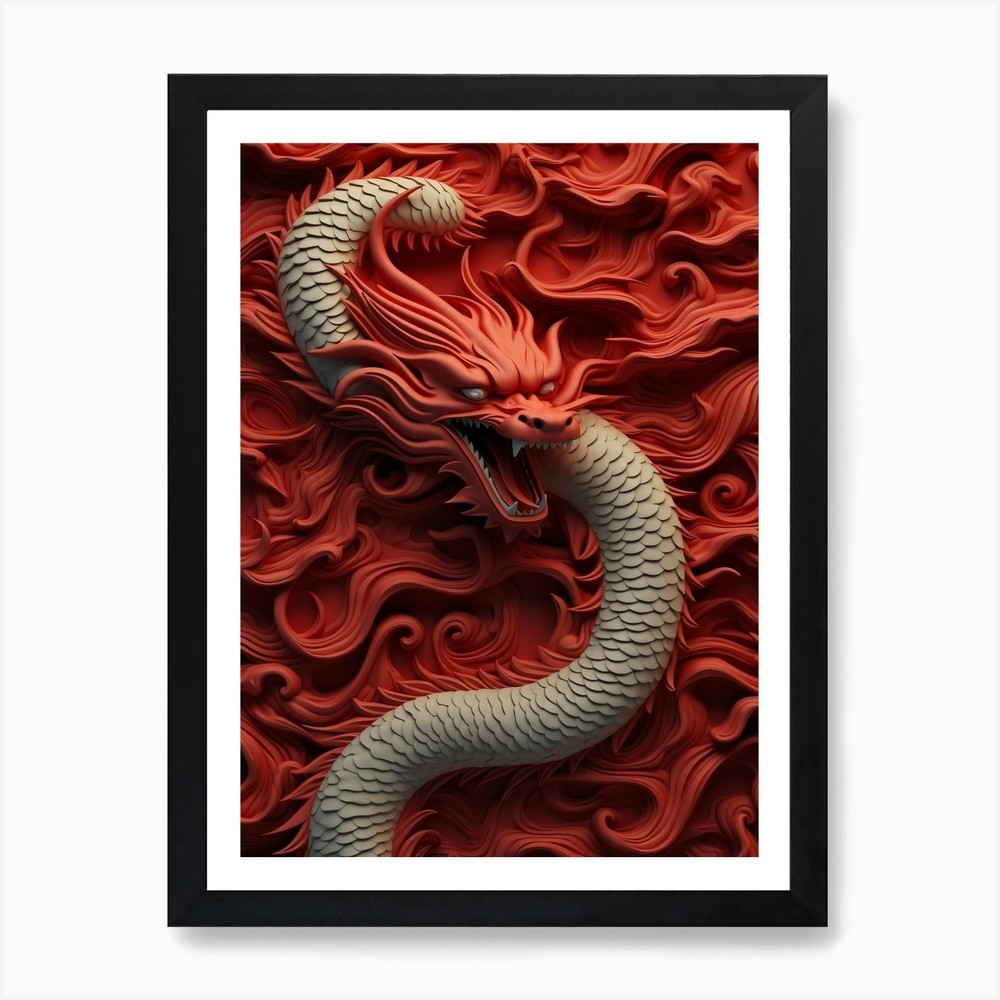 Red Dragon Framed Canvas Art Print Wall Decor Poster  
