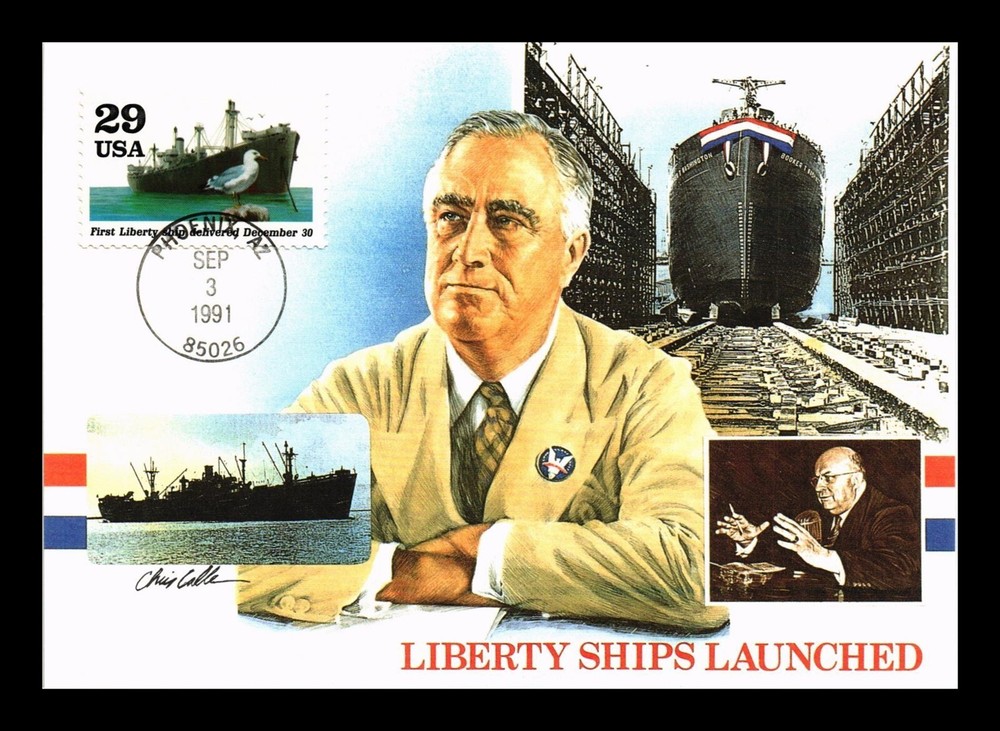 DR JIM STAMPS US MAXIMUM CARD THE LIBERTY SHIPS WWII FIRST DAY OF ISSUE