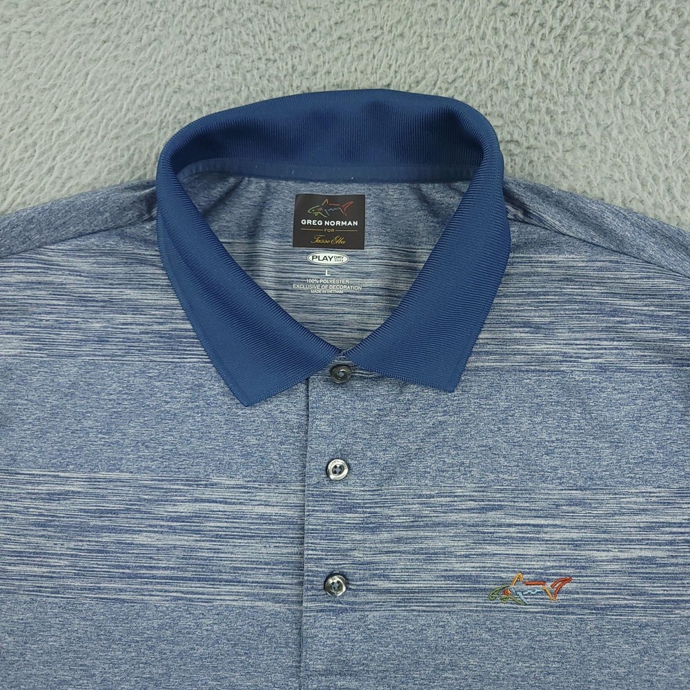Greg Norman for Tasso Elba Polo Shirt Mens Large Blue Heather PlayDry Golf