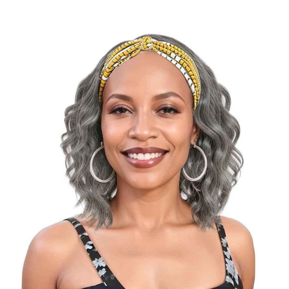 Silver Grey Wavy Headband Wig For Black Women Curly Half Wigs With Gray