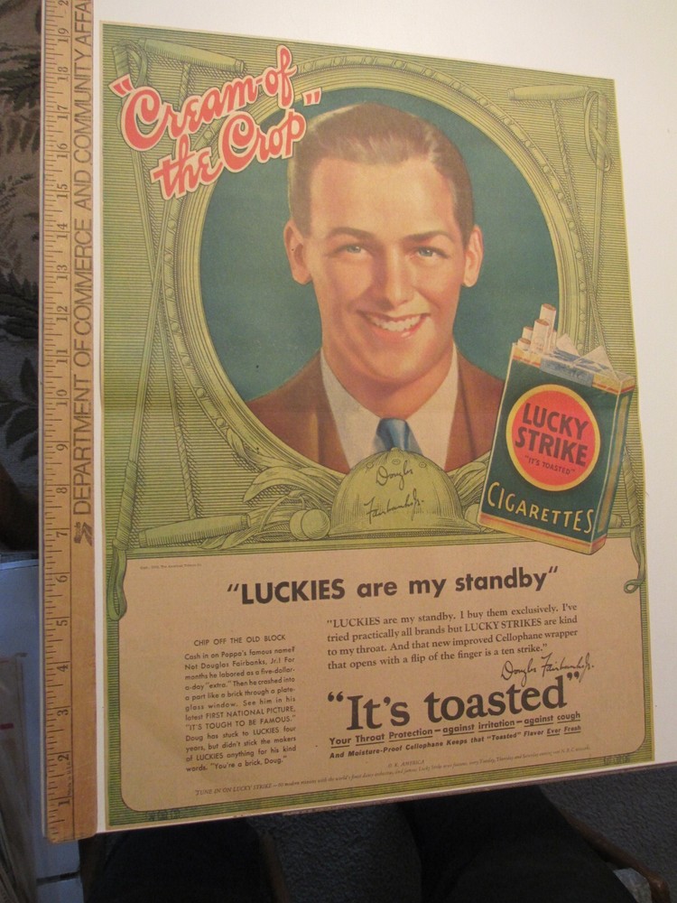 newspaper ad 1932 LUCKY STRIKE cigarette tobacco smoking Douglas Fairbanks Jr