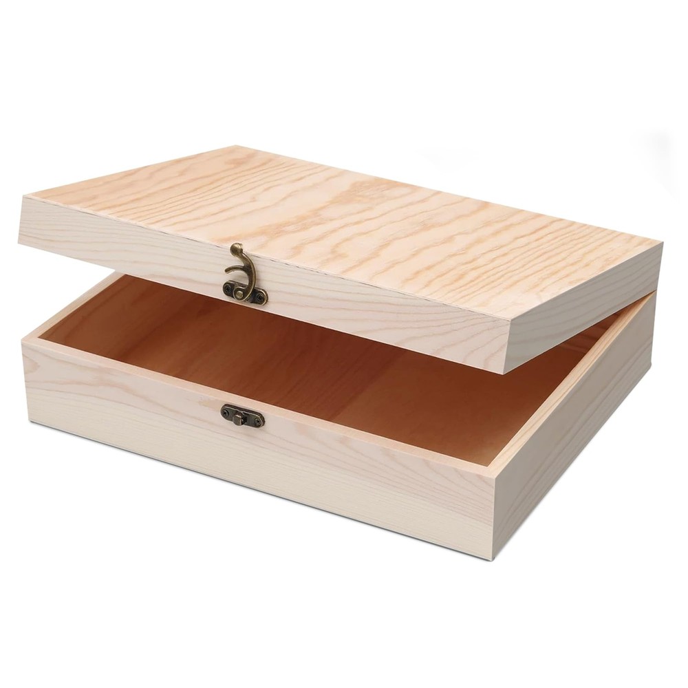 Unfinished Wooden Box with Hinged Lid for Crafts DIY Storage Jewelry Pine Box 12