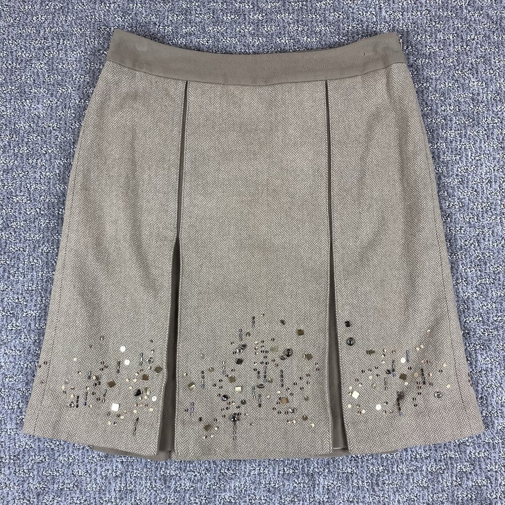 Women's Wool Blend Pleated Loft Skirt with Beaded Detail for Office or Academia