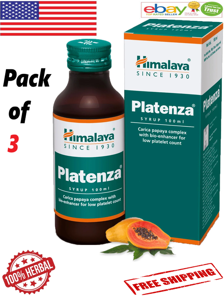 3x Himalaya Platenza Syrup For Low Platelet Count 100ml. Each (Free Ship)