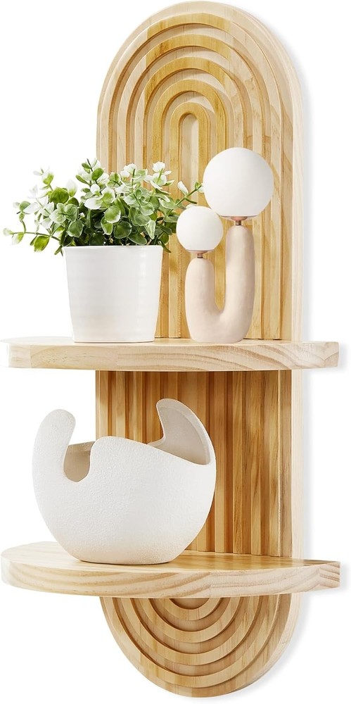 Wooden Arched Wall Shelf Boho Decor Floating Shelves Book Display Shelf