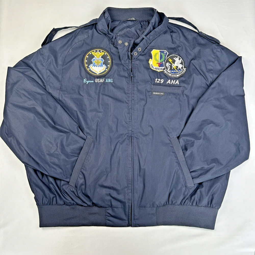 Members Only Jacket XXL with USAF ANG 129th AHA Rescue Wing Patches-image