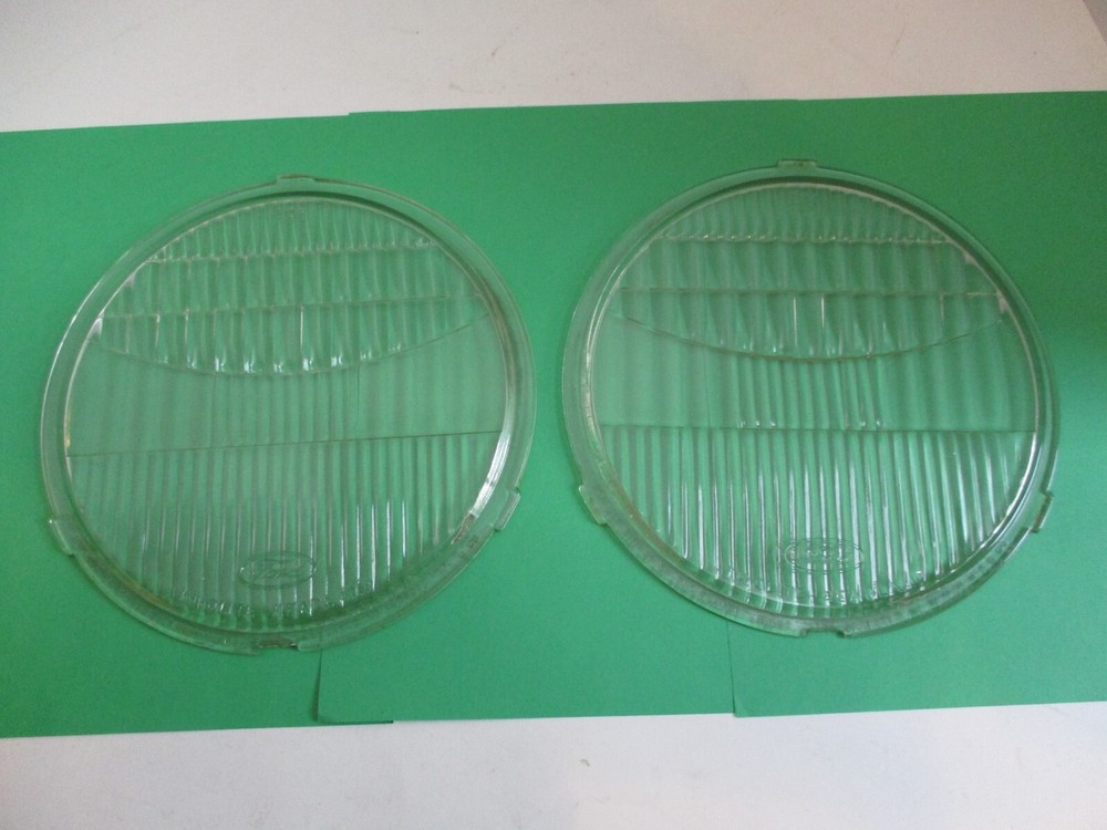 Vintage Ford Twolite Headlamp Pair 8 15/32 x 7 7/8 Flat Glass Lenses
