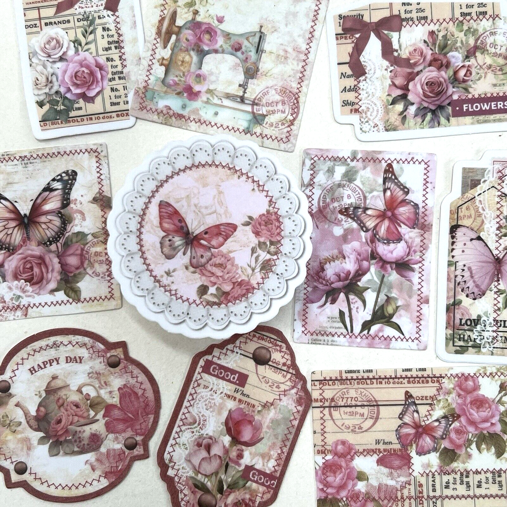 Pink Floral Butterfly Washi Paper Stickers Junk Journals Collage Scrapbooking