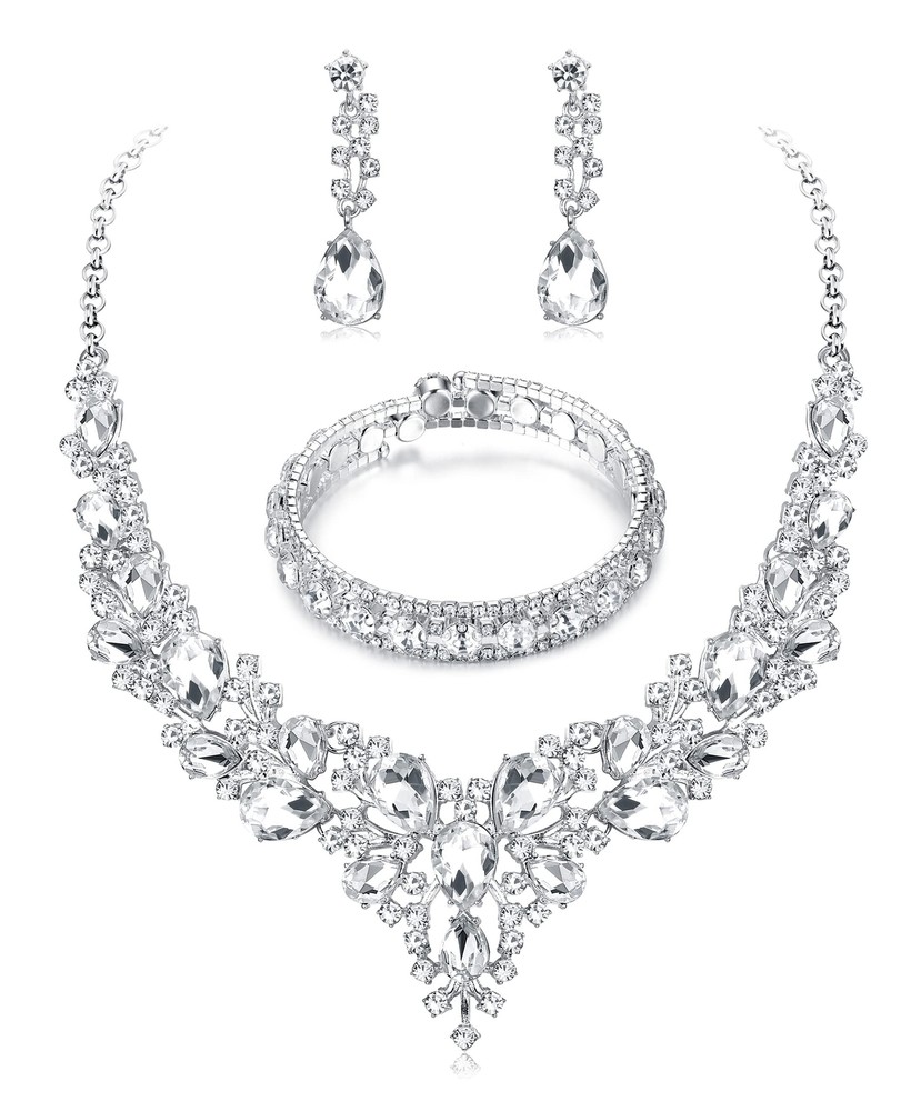 Stylish Subiceto Women's Silver Necklace, Dangle Earrings, and Bracelet Set