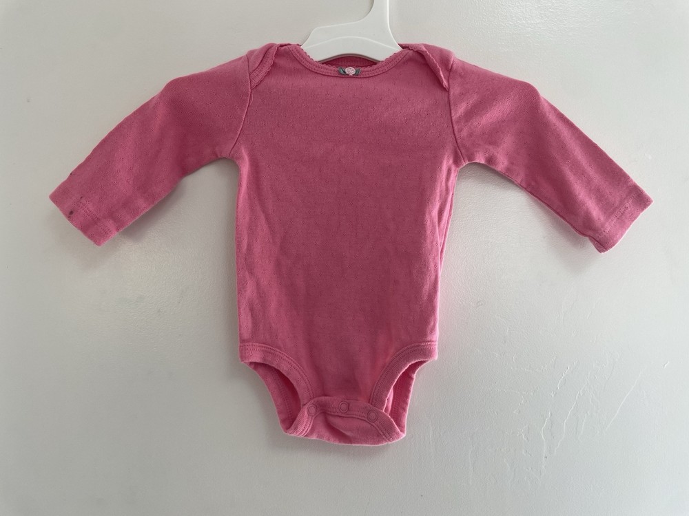 Carter's Baby Girls Solid Pink Flower Lace 100% Cotton Long Sleeve Bodysuit 3M