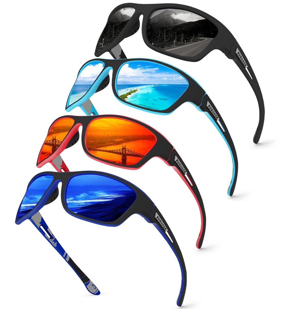 4PACK Polarized Sports Sunglasses for Men Fishing Cycling UV400 Protection Su...