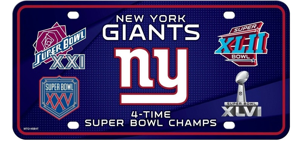 New York Giants Metal Auto Tag License Plate, 4-Time Super Bowl Champions,...