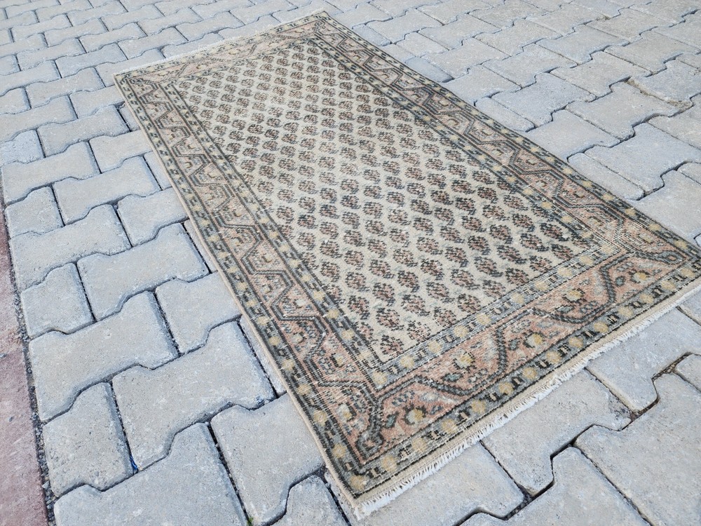 2x5 ft Vintage Turkish Rug – Hand Knotted Wool Rugs - Low Pile Green Oushak Rug