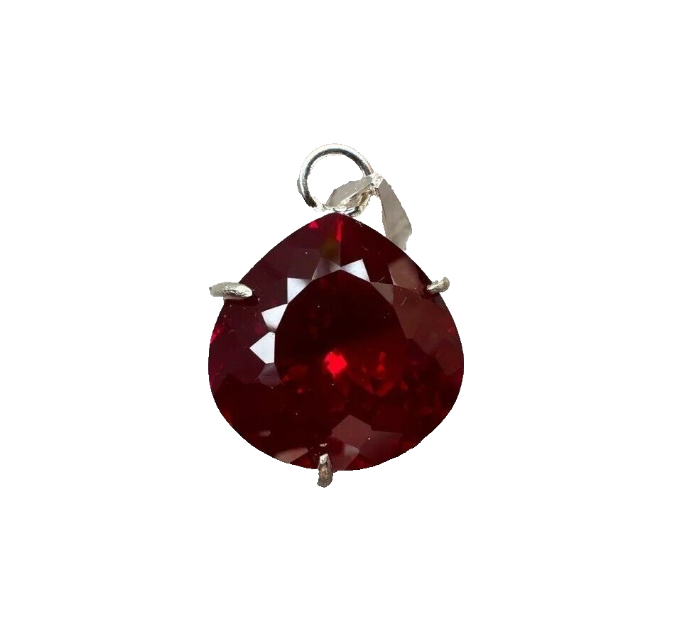 Certified 24.76 CT Natural Red Ruby Loose Gemstone 925 Solid Silver Pendant