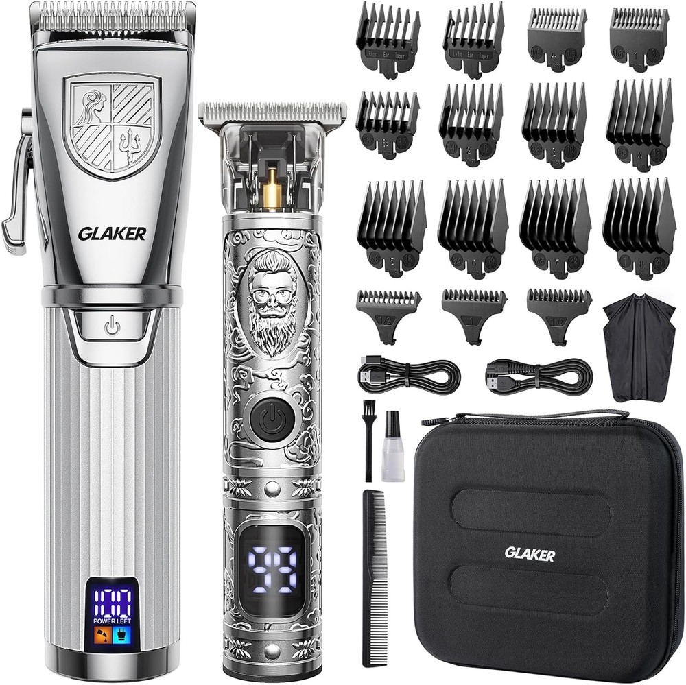 GLAKER Hair Clippers for Men,Professional Mens Cordless Sliver