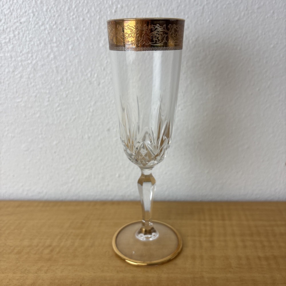 24% Lead Crystal Champagne Flute with 24K Gold Trim by Cre Art Italy