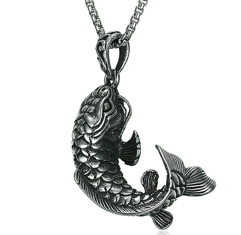 Fathers Day Stainless Steel Fisherman Fishing Carp Fish Pendant Chain Necklace-image