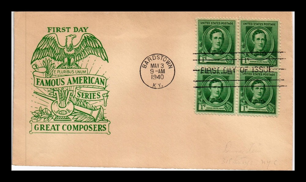 DR Jim Stamps US Cover Stephen Collins Foster Famous Americans FDC Block 4