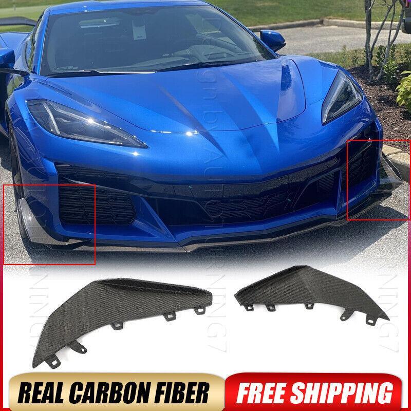 For Chevrolet Corvette C8 Z06 20-25 Real Carbon Front Bumper Splitter Canard Fin