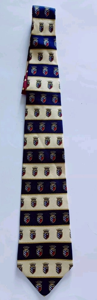Tommy Hilfiger 90s Vintage Silk Tie in Yellow Red Navy Blue Italian Crest Design