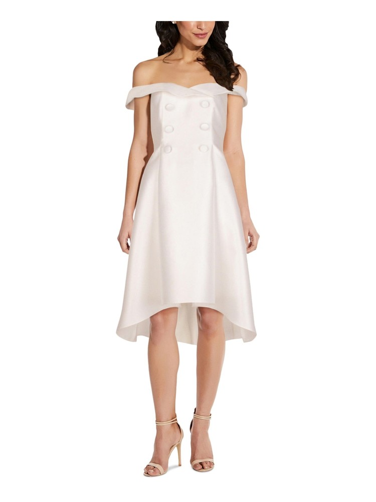 ADRIANNA PAPELL Womens Ivory Tuxedo Buttoned Sleeveless Midi Formal Dress 4
