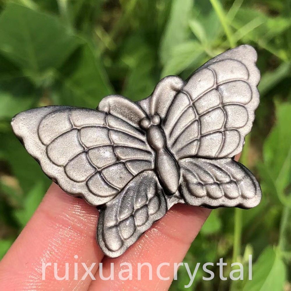 Natural Silver Obsidian Quartz Hand Carved Butterfly skull Crystal Reiki healing