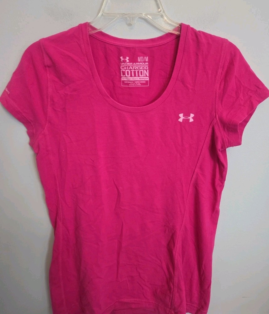 Under Armour Charged Cotton Women’s Medium Pink HeatGear Athletic T Shirt...