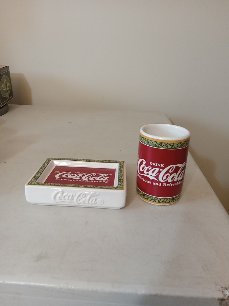 Vintage Coca Cola Ceramic Soap Dish and Toothbrush Holder With Minor Flaws