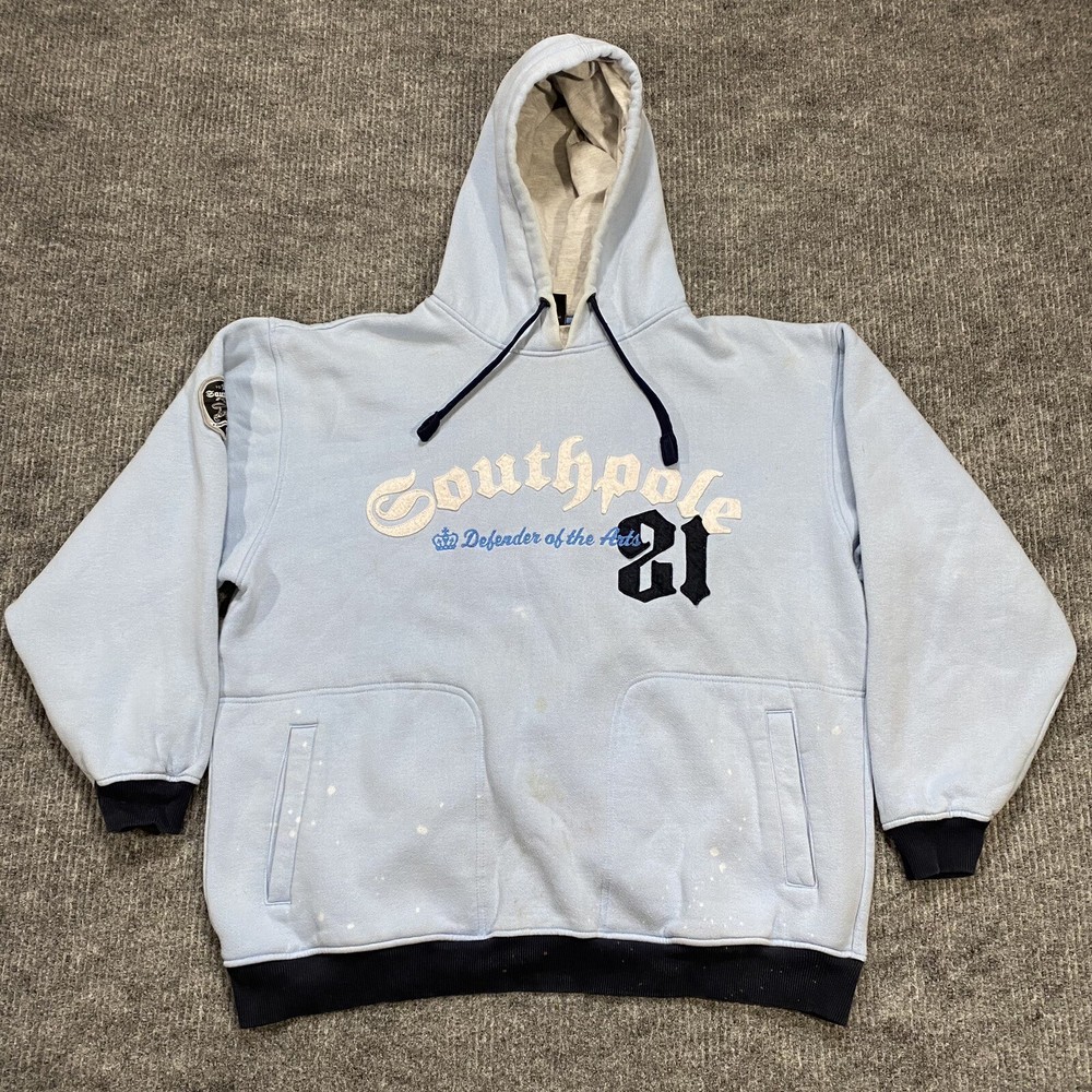 Vintage Y2K Southpole Hoodie Grunge Size XL Blue Affliction MMA Style Distressed