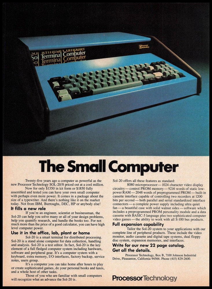 1977 Processor Technology Pleasanton California SOL Terminal Computer Print Ad
