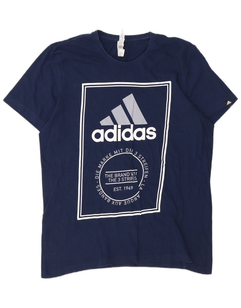 ADIDAS Mens Graphic T-Shirt Top Large Navy Blue Cotton BK09