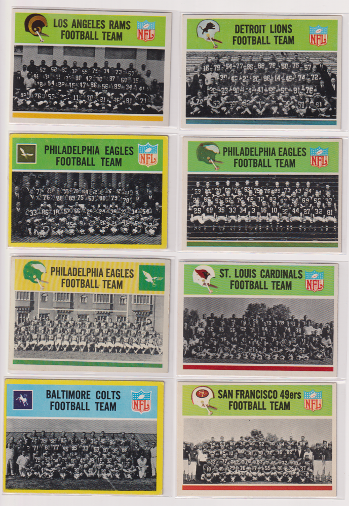 1965-1967 Topps Football Team Card Lot (8) Eagles, Rams, Colts, Lions, Cardinals