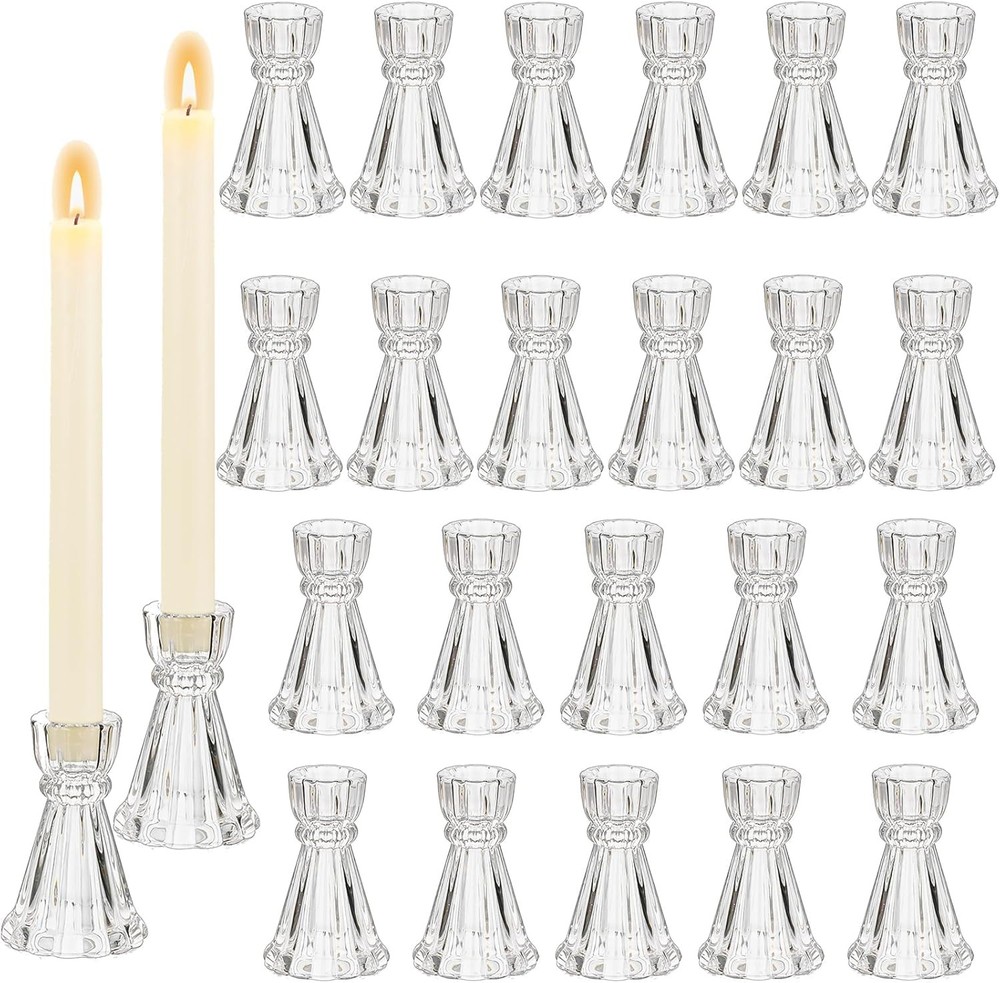 Glass Candle Holder Candlestick Holders : Hewory 24 PCS Clear 24pcs,