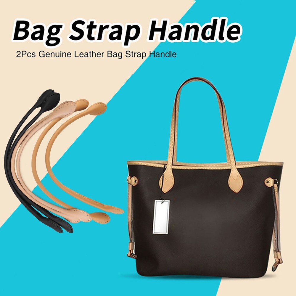 2Pcs Beige Genuine Leather Bag Straps for DIY Handbag Handles
