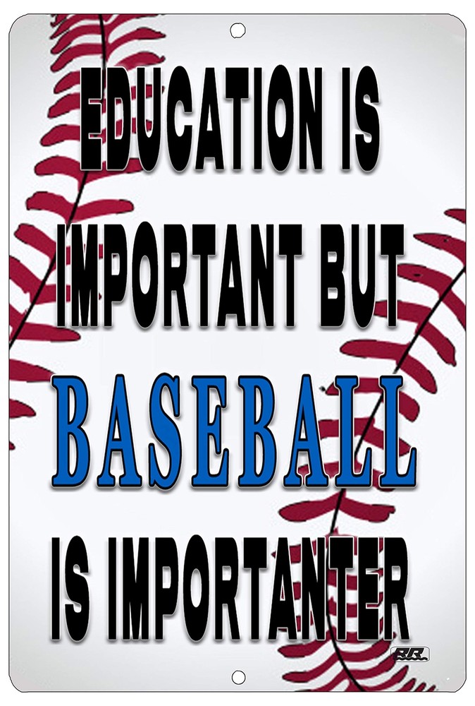 Funny Baseball Player Metal Tin Sign Wall Decor Man Cave Bar Education is Imp...