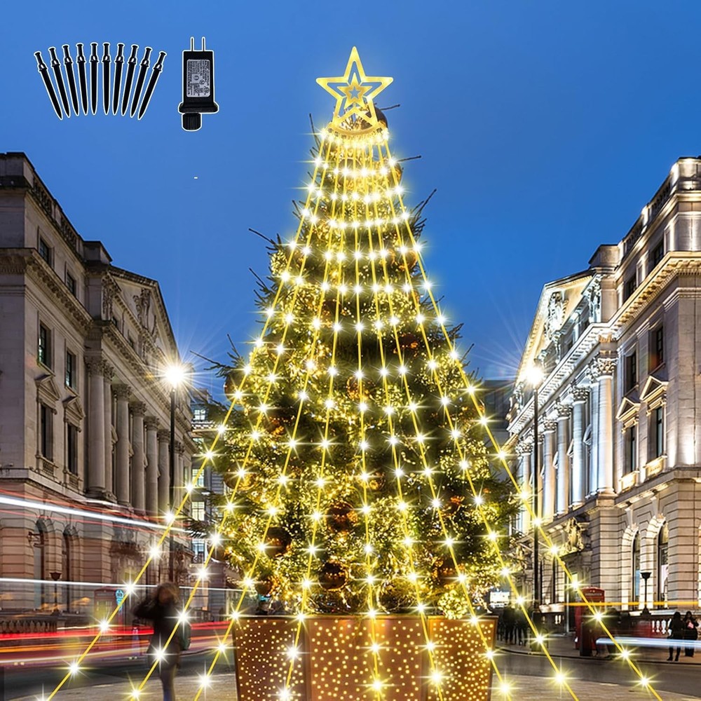 350 LED Outdoor Waterfall String Lights Christmas Tree Waterproof Garden Decor