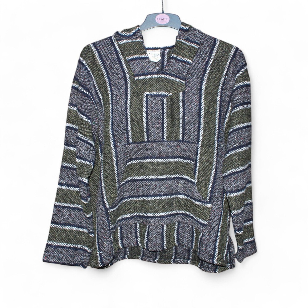 Mexican Baja Unisex Medium Grey Geometric Pockets Hooded Made in Mexico