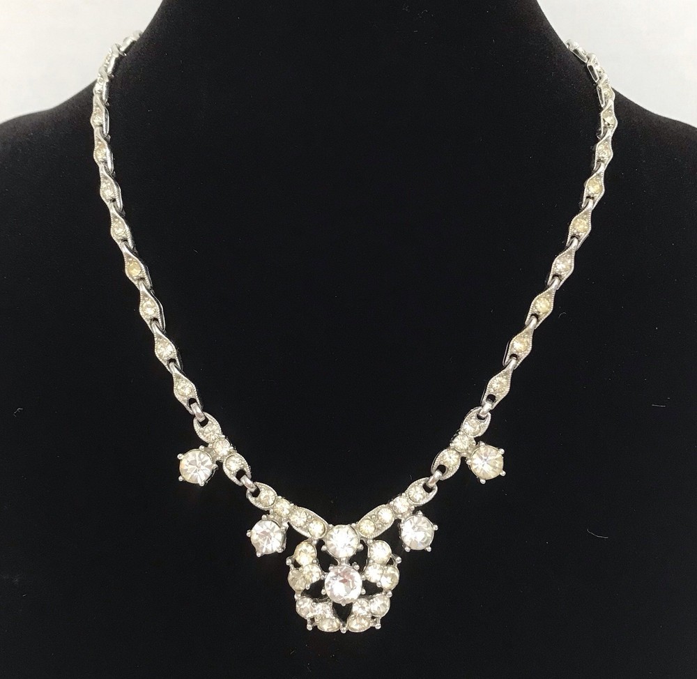 Vintage Bogoff Silver Tone Metal & Rhinestone Necklace