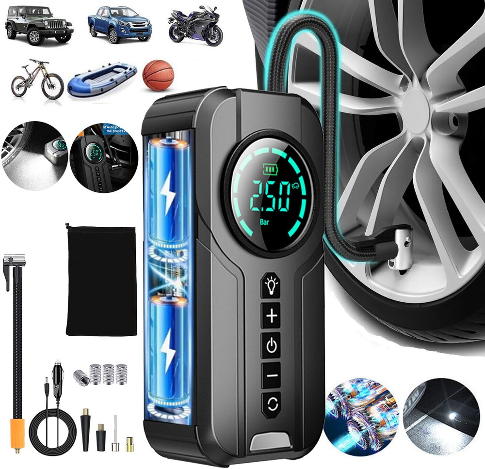 150 PSI Air Compressor Tire Inflator Fits Car Moto Bike Tires Air Pump Portable