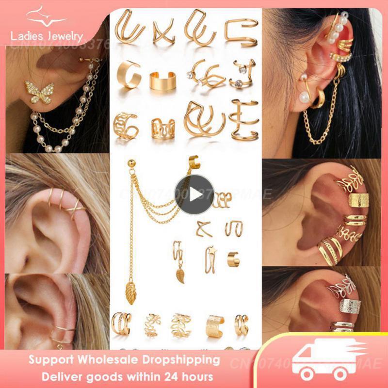 New Long Tassel Personality Non-Piercing  Ear Clip Set Korean Fashion Ear Cuff E