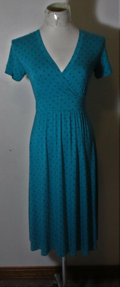 Women's L.L. BEAN Green Rayon Stretch Short Sleeve Summer Dress Size XXS