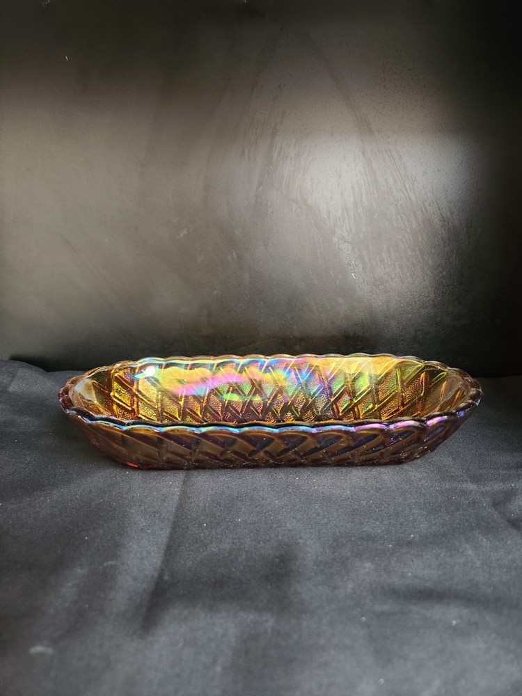 Vintage Indiana Glass Marigold Carnival Glass Celery Relish Bowl Dish 10-1/2