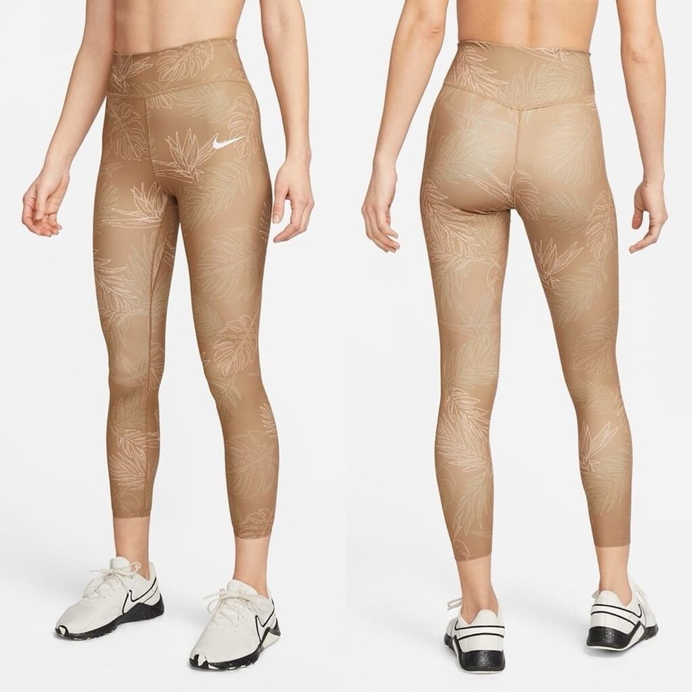 Nike One Luxe Dri-Fit Leggings Women’s 1X Bronze Gold Floral High Rise Yoga
