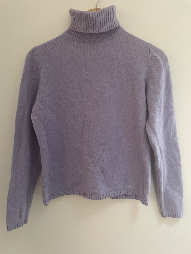 L.L. Bean Women's Solid Lavender Lambs' Wool Blend Rib-Knit Turtleneck Sweater S