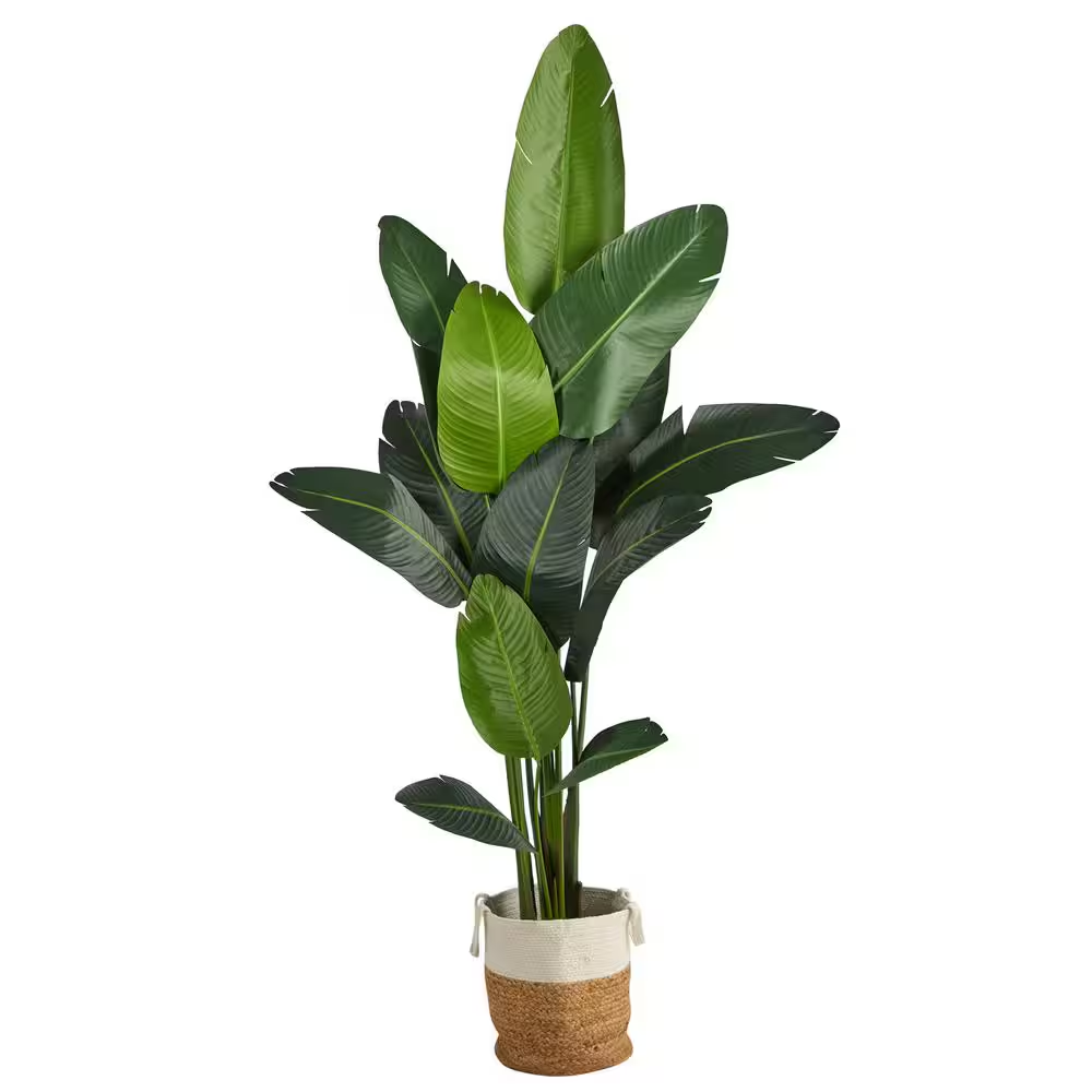 84-inch Artificial Travelers Palm Tree in Handmade Jute Cotton Basket for Home Decor