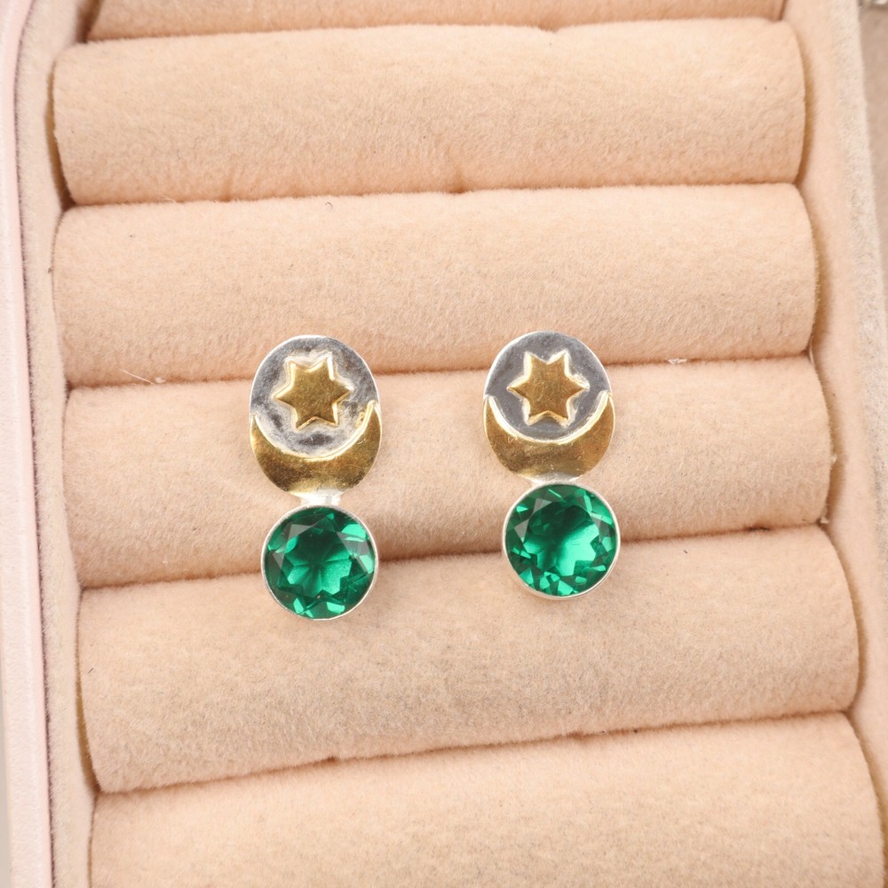 Emerald Gemstone Dangle Earrings for Anniversary in Sterling Silver