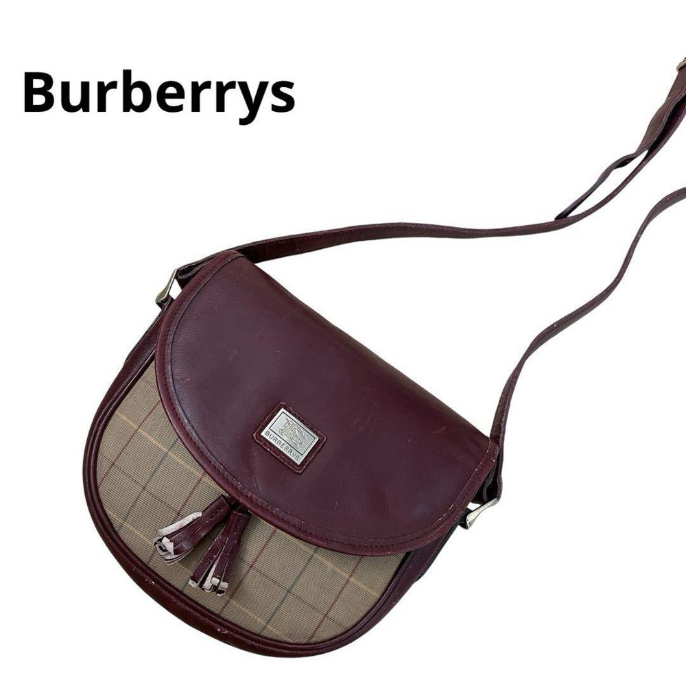 Burberry Shoulder Bag Nova Check Canvas Bordeaux Authentic F0911595